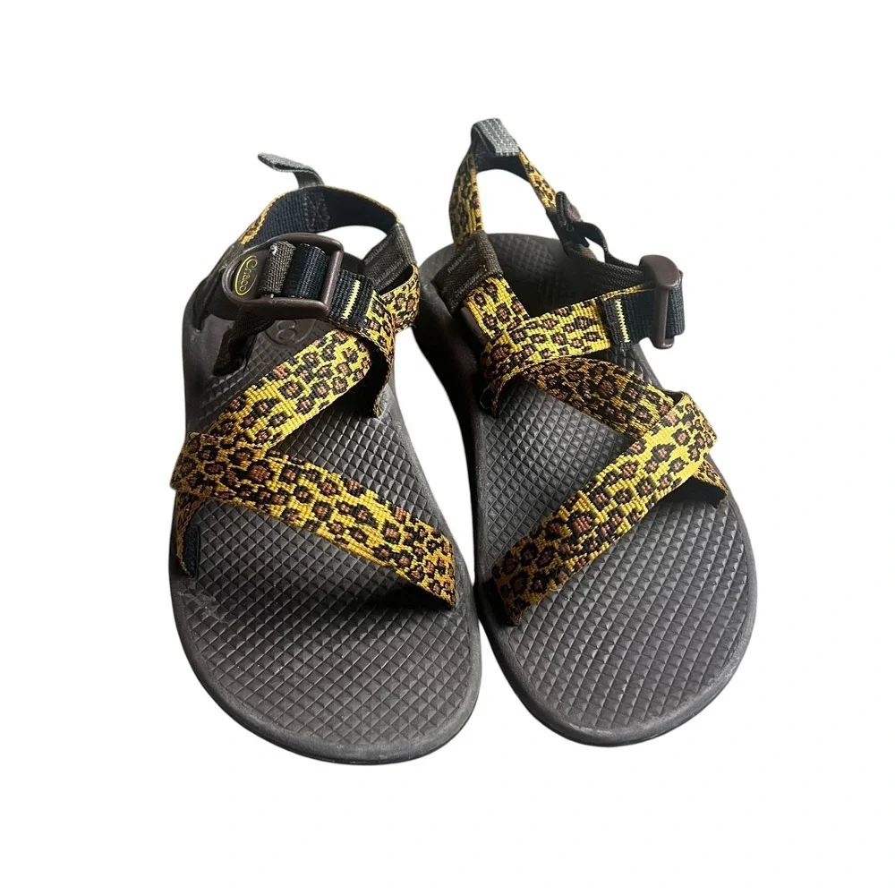 Chaco Kids Z1 EcoTread Leopard Print Sandals Brown Yellow J180200 Size 3